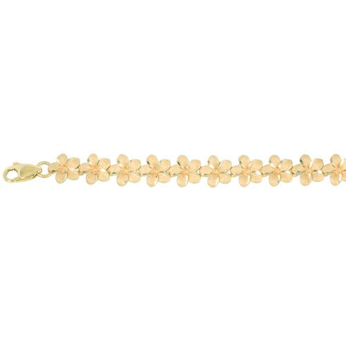 14K Yellow Gold Plumeria Link Bracelet Sandblast Polish Edge 5mm