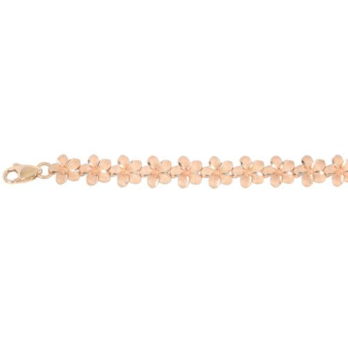 14K Pink Gold Plumeria Link Bracelet Sandblast Polish Edge 5mm/7mm