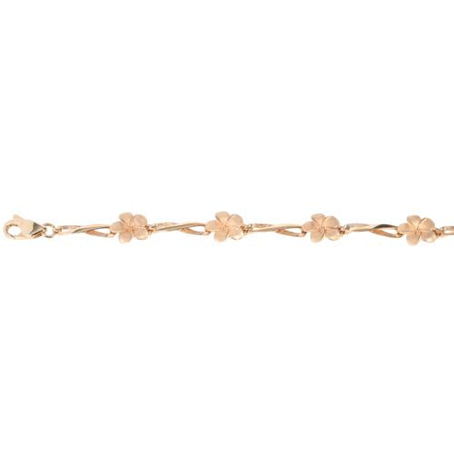 14K Pink Gold Plumeria Twist Bar Bracelet Sandblast Polish Edge