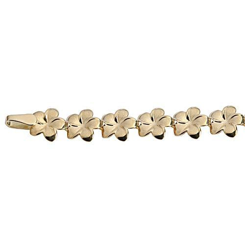 14K Yellow Gold Plumeria Link Bracelet Sandblast Polish Edge 8mm/10mm