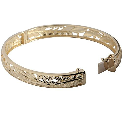 14K Yellow Gold See Through Maile Leaf Bangle 8mm