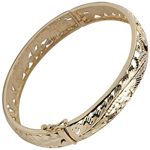 14K Yellow Gold See Through Maile Leaf Bangle 10mm