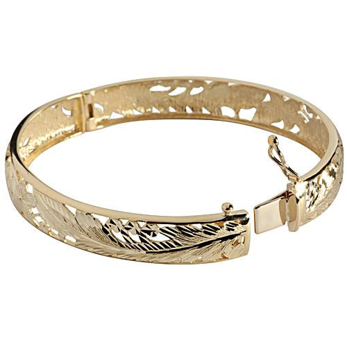 14K Yellow Gold See Through Maile Leaf Bangle 10mm