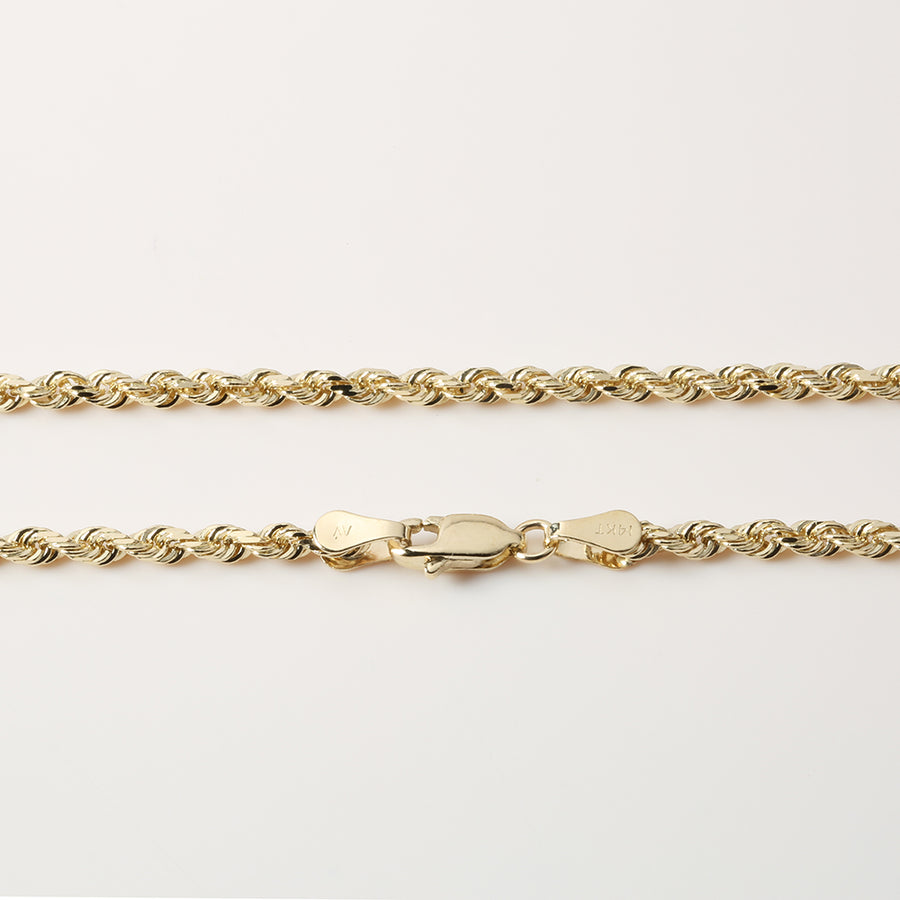 14K Solid Yellow Gold Rope Chain 2.5mm