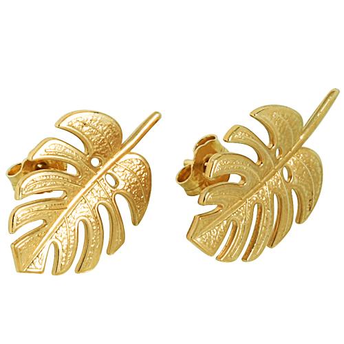 14K Yellow Gold Monstera Leaf Earrings