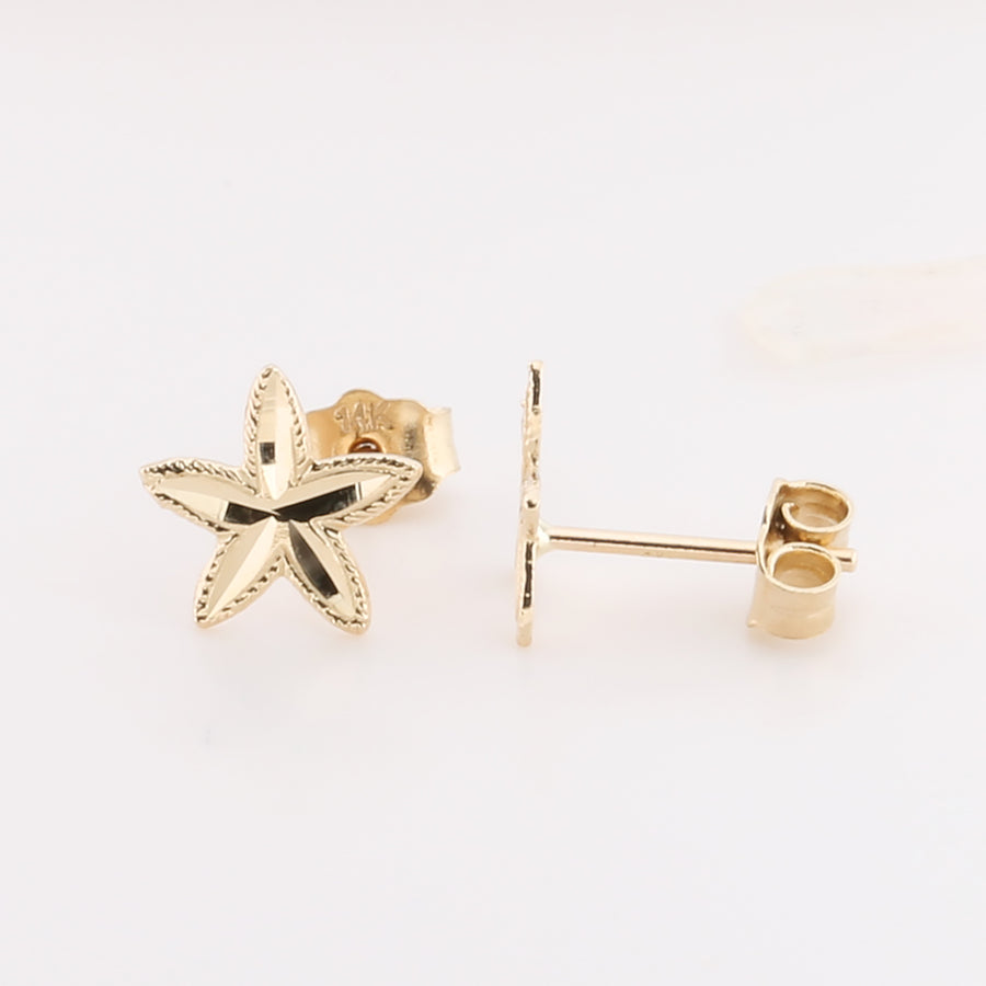 14K Sold Yellow Gold Small Starfish Earring Stud
