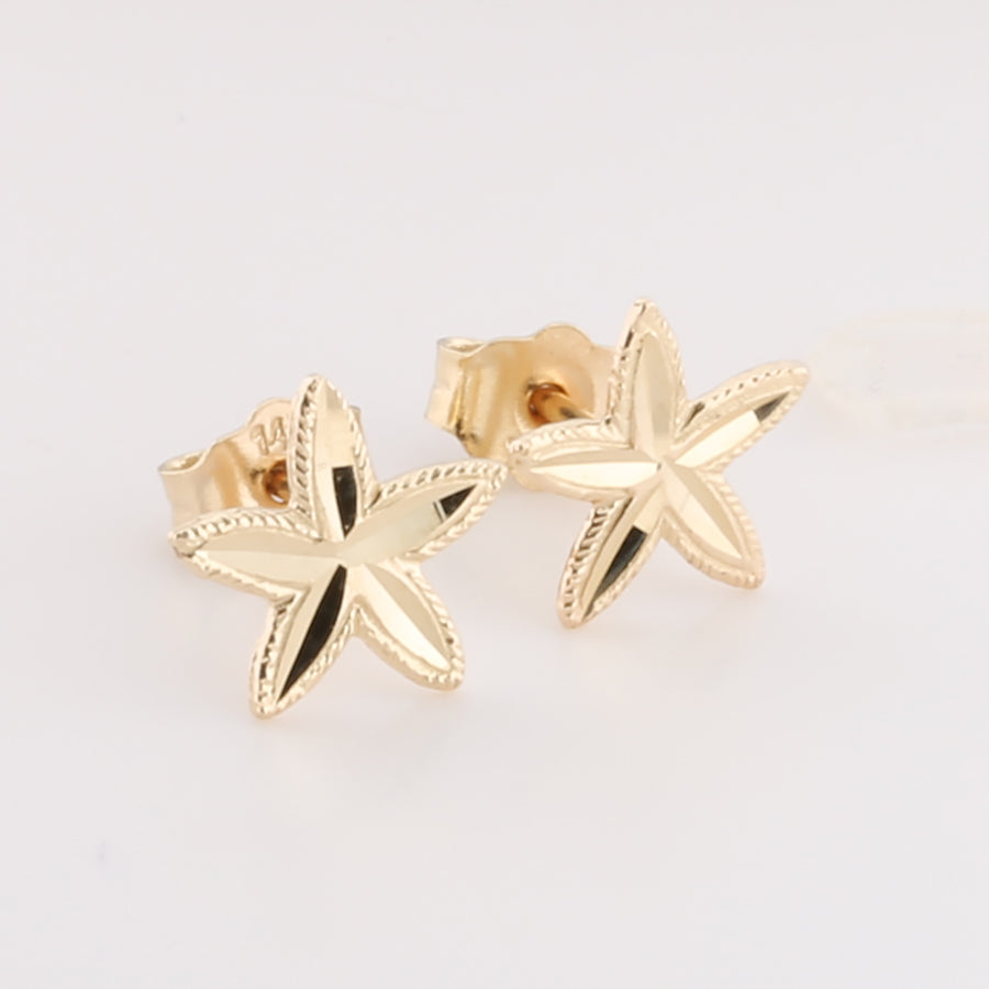 14K Sold Yellow Gold Small Starfish Earring Stud