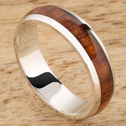 14K White Gold Natural Hawaiian Koa Wood Inlaid Wedding Ring 5mm