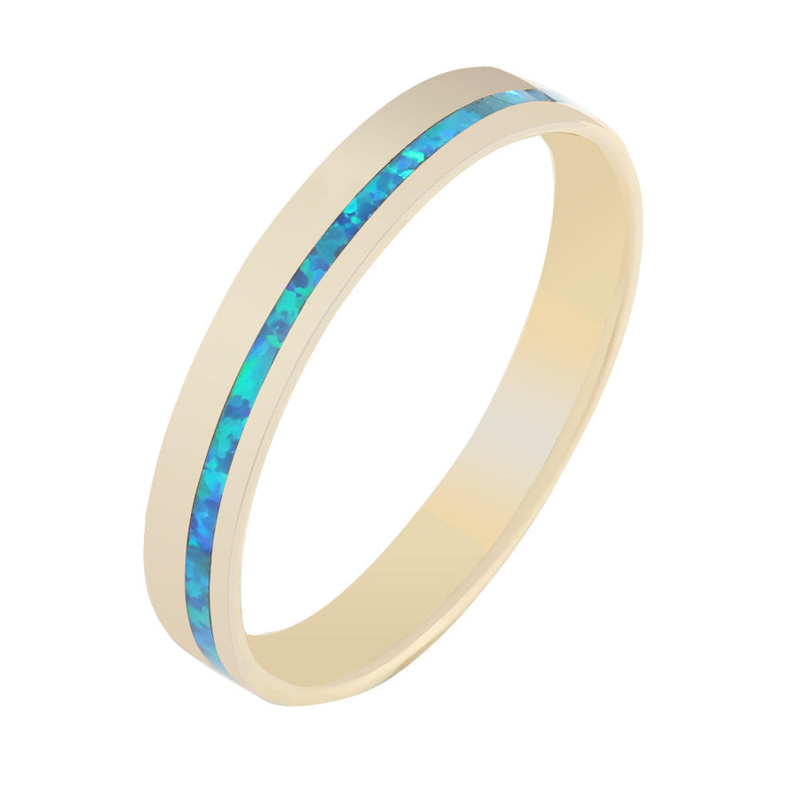 14 Karat Yellow Gold Blue Opal Ring Flat Shape 4mm