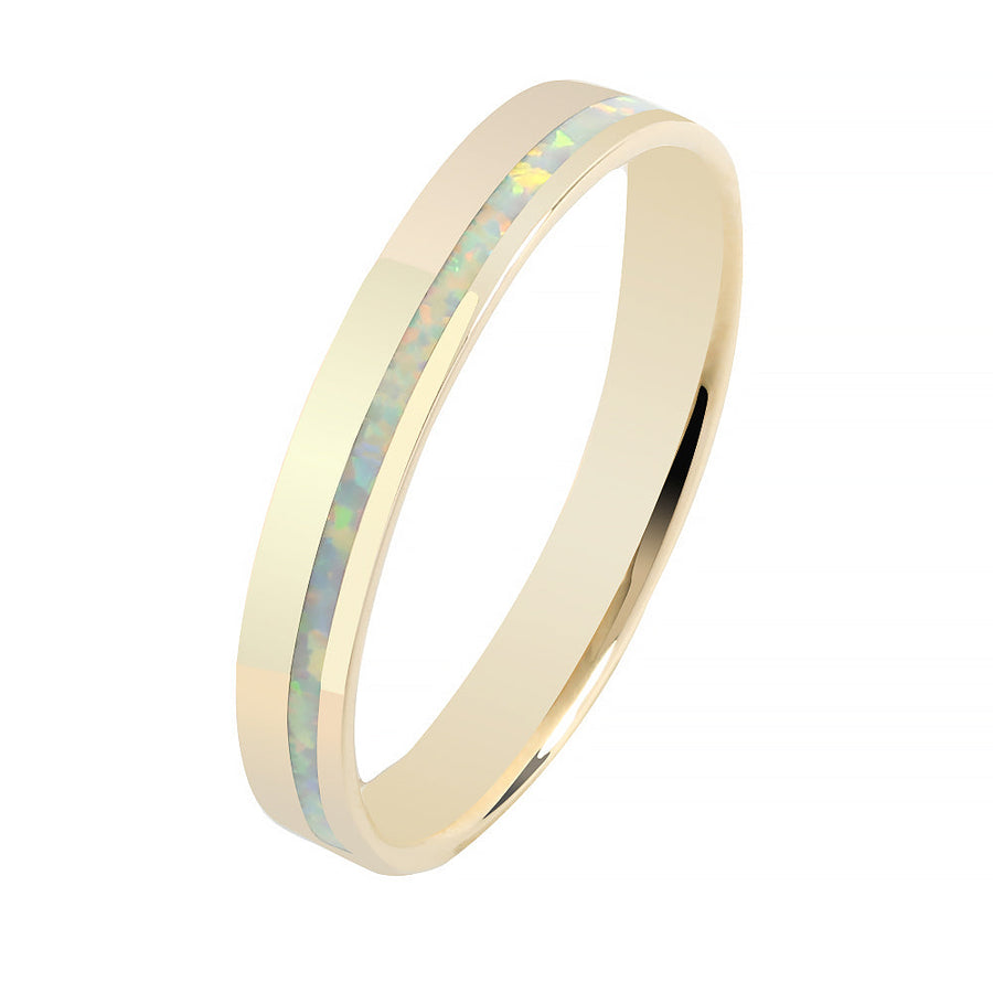 14 Karat Yellow Gold White Opal Ring Flat Shape 4mm
