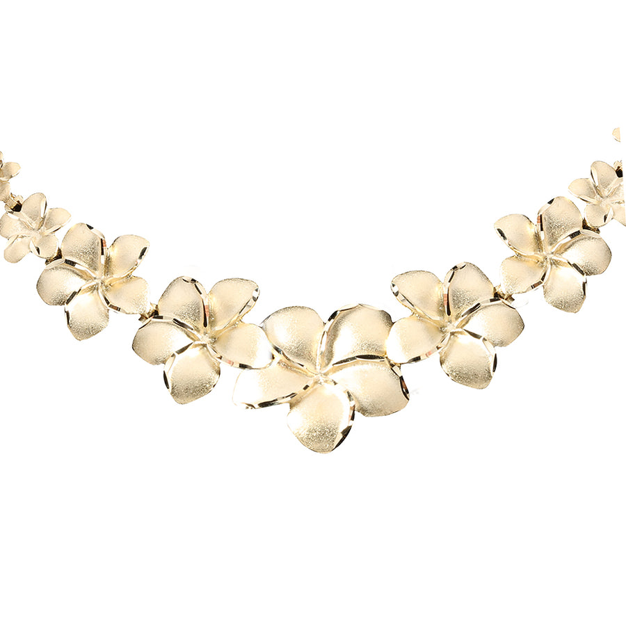 14K Solid Yellow Gold Plumeria Necklace