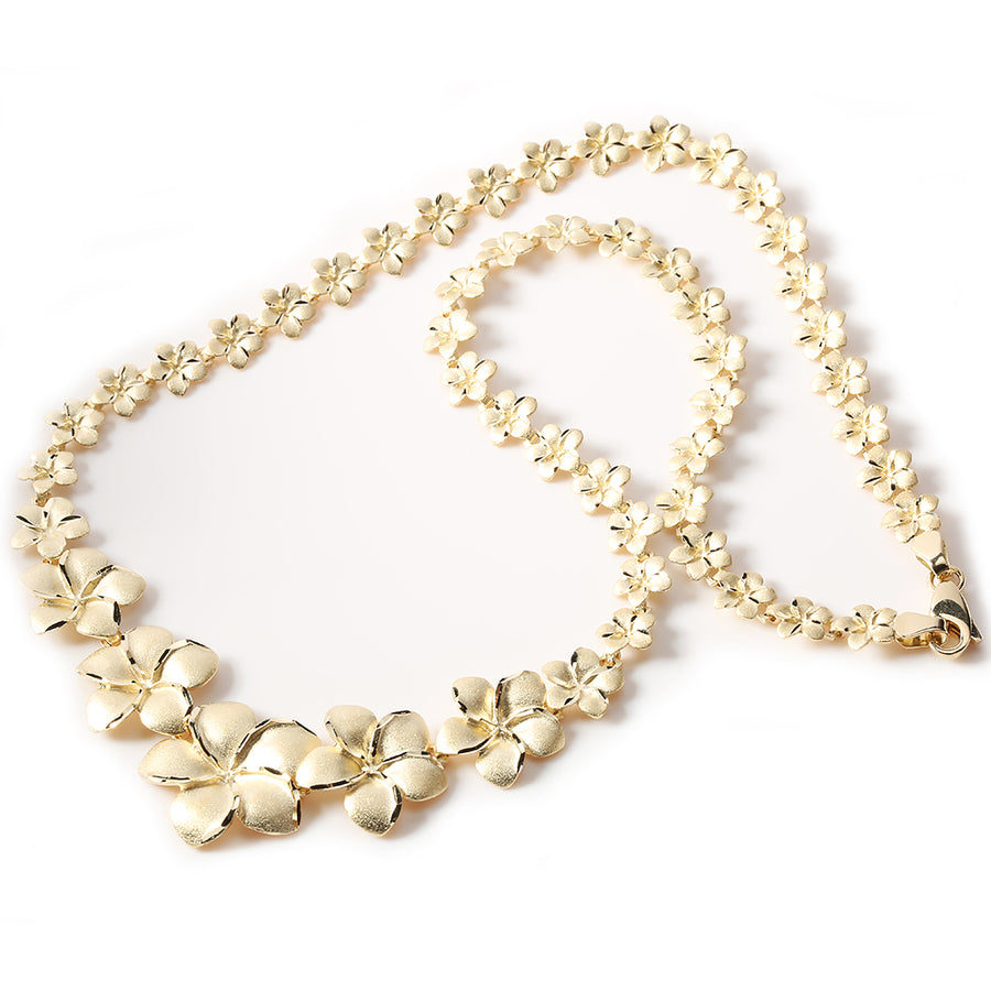 14K Solid Yellow Gold Plumeria Necklace