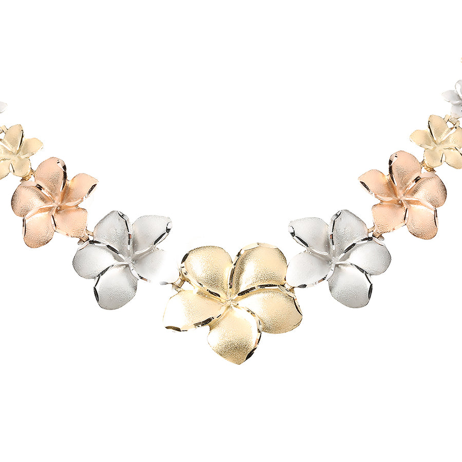 14K Solid Gold Tri-Color Plumeria Necklace – Nakoa