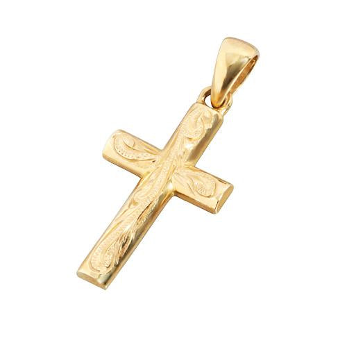 14K Yellow Gold Hawaiian Scroll Cross Pendant (Chain Sold Separately)