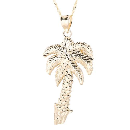 Hawaiian Jewelry 14K Yellow Gold Palm Tree Pendant(Chain sold separately)