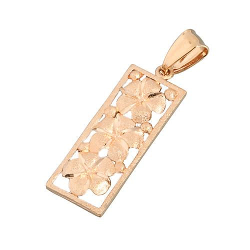 14K Pink Gold Three Plumeria Vertical Pendant (Chain Sold Separately)