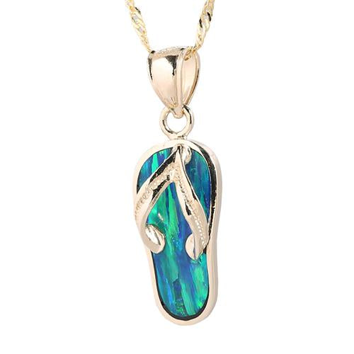 Yellow Gold Opal Inlaid Slipper(Flip Flop) Pendant(Chain Sold Separately)
