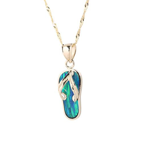14K Yellow Gold Opal Inlaid Slipper (Flip Flop) Pendant (Chain Sold Separately)