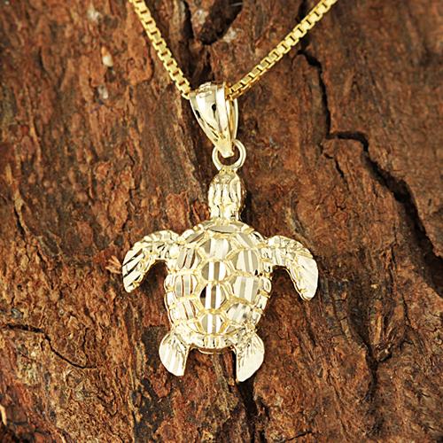 14K Yellow Gold Honu (Hawaiian Turtle) Pendant (S/M) (Chain sold Separately)