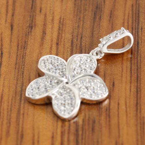 14K White Gold Plumeria Paved CZ Pendant 13mm (Chain Sold Separately)