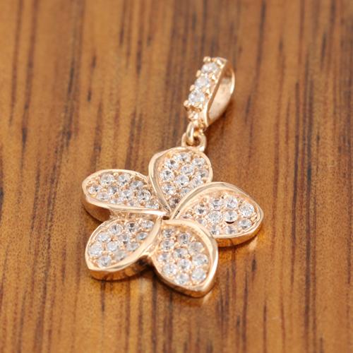 14K Pink Gold Plumeria Paved CZ Pendant 13mm (Chain Sold Separately)