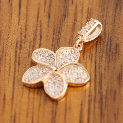 14K Pink Gold Plumeria Paved CZ Pendant 13mm (Chain Sold Separately)