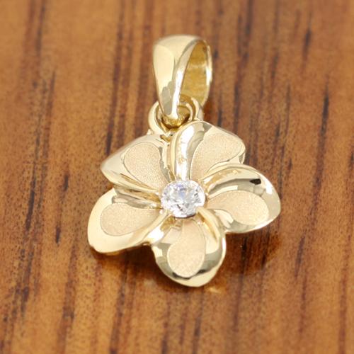 14K Yellow Gold Plumeria Pendant with CZ Pendant (XS/S/M/L) (Chain Sold Separately)