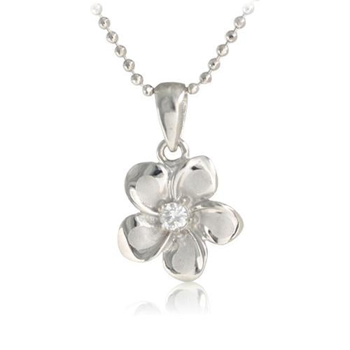 14K White Gold Plumeria Pendant with CZ (XS/S/M/L) (Chain Sold Separately)