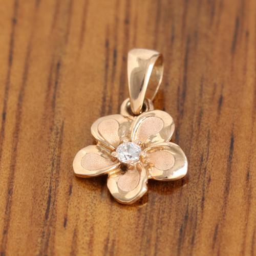 14K Pink Gold Plumeria Pendant with CZ (XS/S/M/L) (Chain Sold Separately)