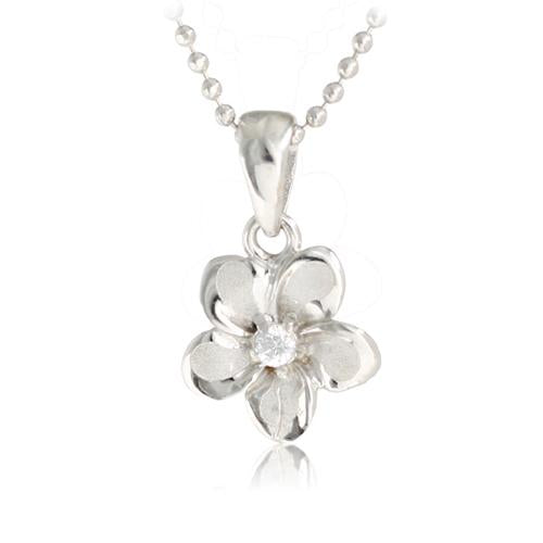 14K White Gold Plumeria Pendant with CZ (XS/S/M/L) (Chain Sold Separately)