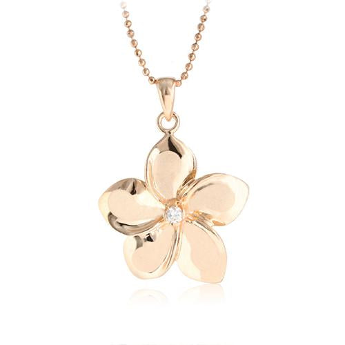 14K Pink Gold Plumeria Pendant with CZ (XS/S/M/L) (Chain Sold Separately)