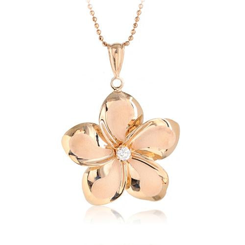 14K Pink Gold Plumeria Pendant with CZ (XS/S/M/L) (Chain Sold Separately)