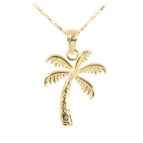 14K Yellow Gold Hawaiian Jewelry Palm Tree Pendant