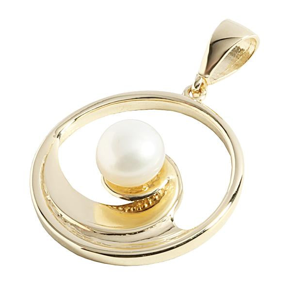 14K Yellow Gold Wave Incircle Pendant w/Pearl(Chain Sold Separately)