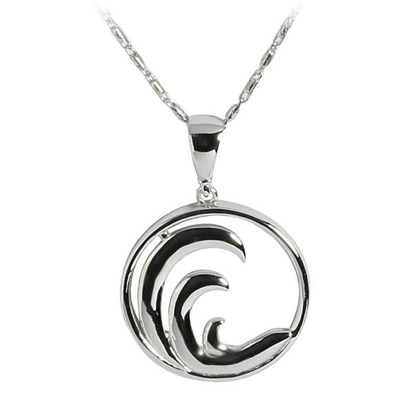 14K White Gold Wave in Circle Pendant(Chain Sold Separately)