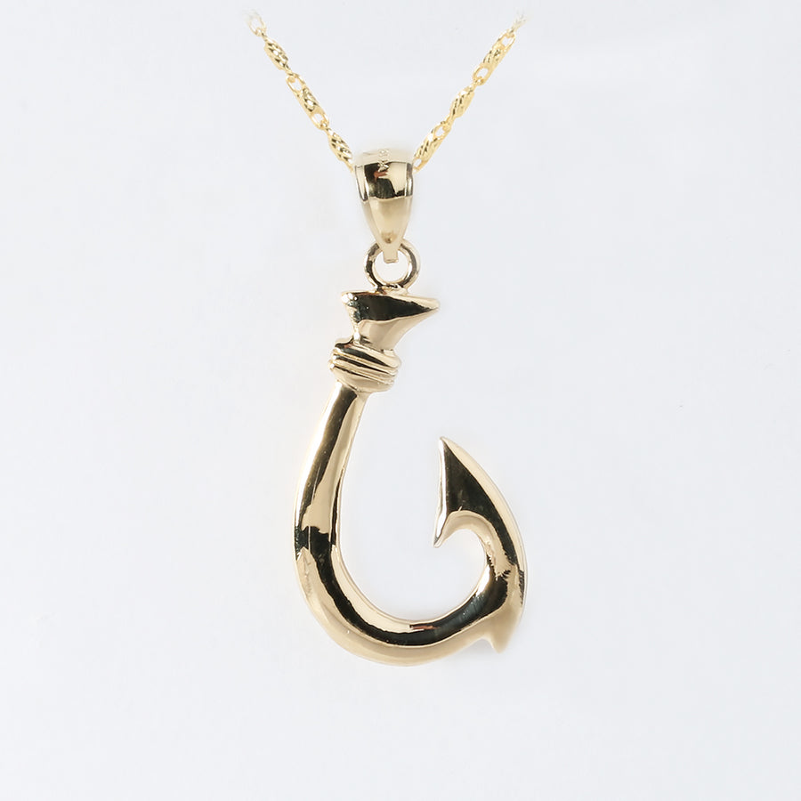 14K Solid Yellow Gold High Polish Fish Hook Pendant (Chain Sold Separately)