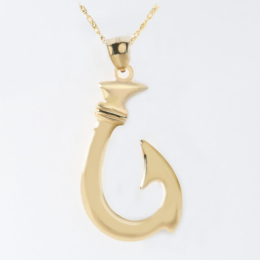 14K Solid Yellow Gold High Polish Fish Hook Pendant (Chain Sold Separately)