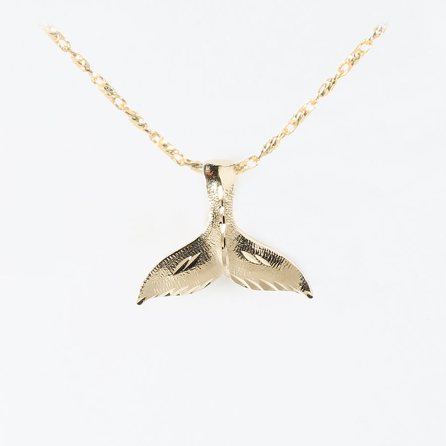 14K Solid Yellow Gold Whale Tail Pendant (Chain Sold Separately)