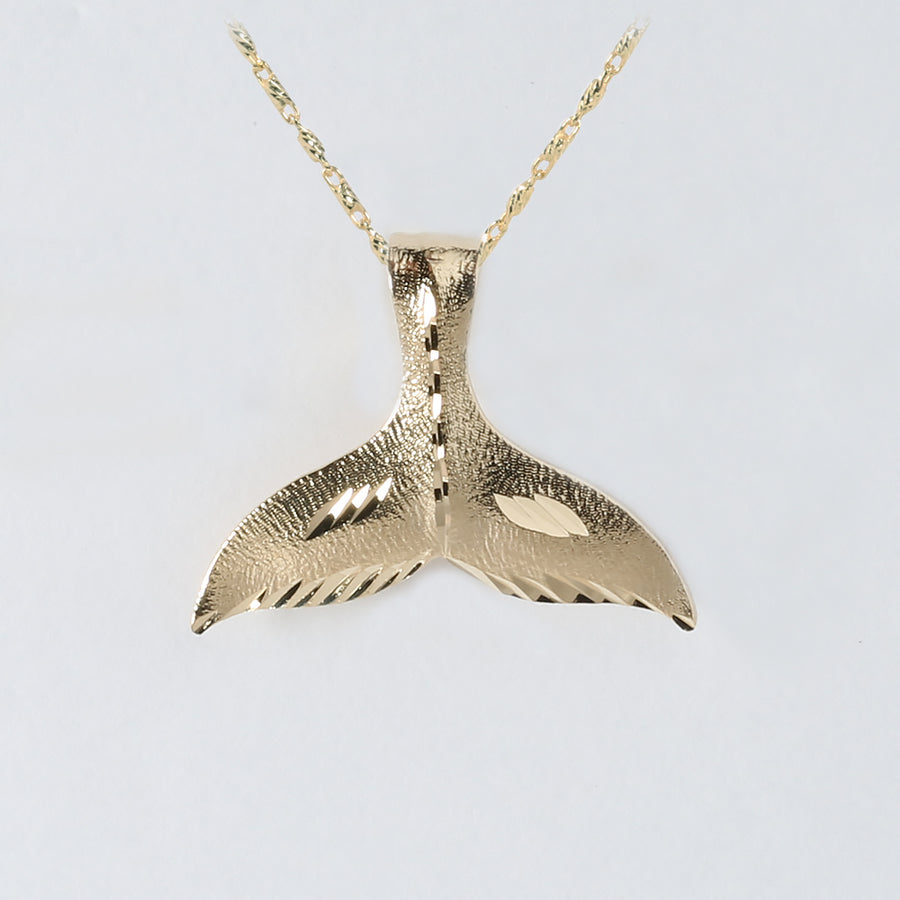 14K Solid Yellow Gold Whale Tail Pendant (Chain Sold Separately)