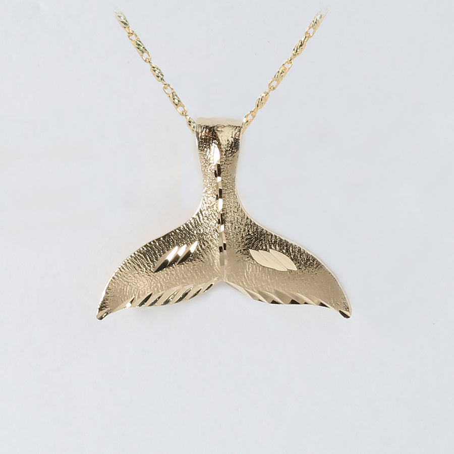 14K Solid Yellow Gold Whale Tail Pendant (Chain Sold Separately