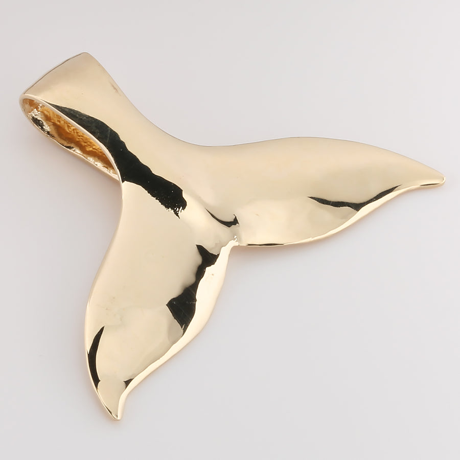 14K Solid Yellow Gold Whale Tail Pendant (Chain Sold Separately)