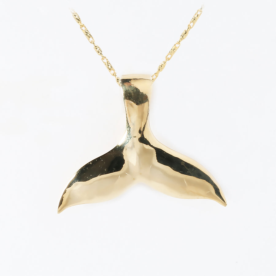 14K Solid Yellow Gold Whale Tail Pendant (Chain Sold Separately)