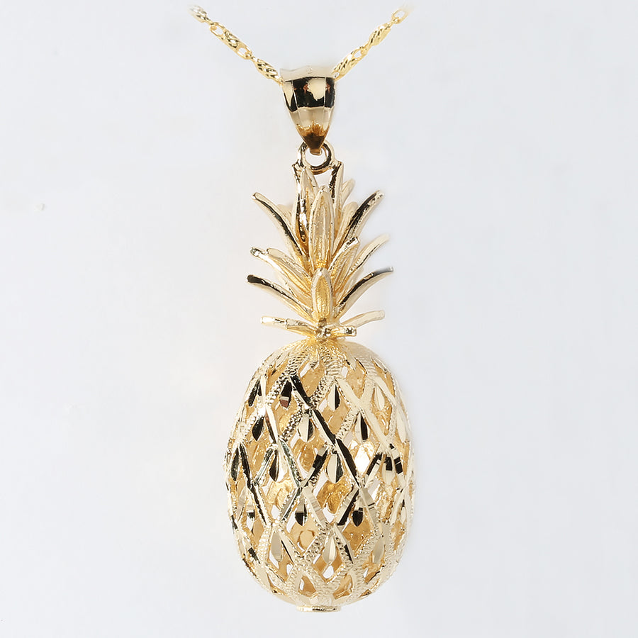 14K Solid Yellow Gold Pineapple Pendant (Chain Sold Separately)