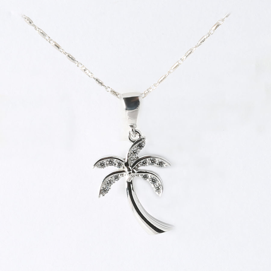 14K Solid White Gold Palm Tree Pendant w/cz (Chain Sold Separately)