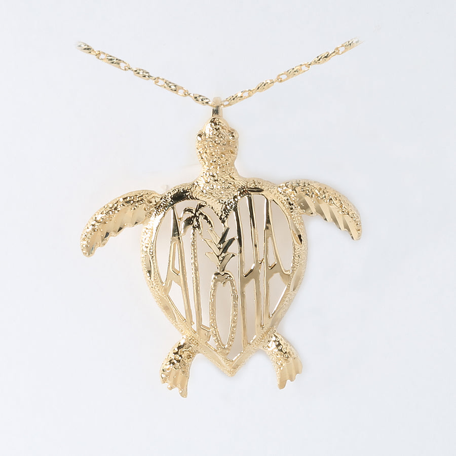 14K Solid Yellow Gold See Through Turtle Pendant(L) (Chain Sold Separately)