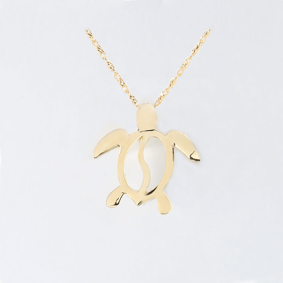 14K Solid Yellow Gold Honu(Turtle) Pendant(L) (Chain Sold Separately)