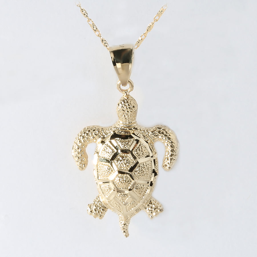 14K Solid Yellow Gold Large Turtle Pendant (Chain Sold Separately)