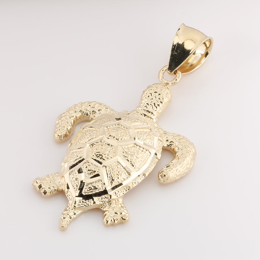 14K Solid Yellow Gold Large Turtle Pendant (Chain Sold Separately)