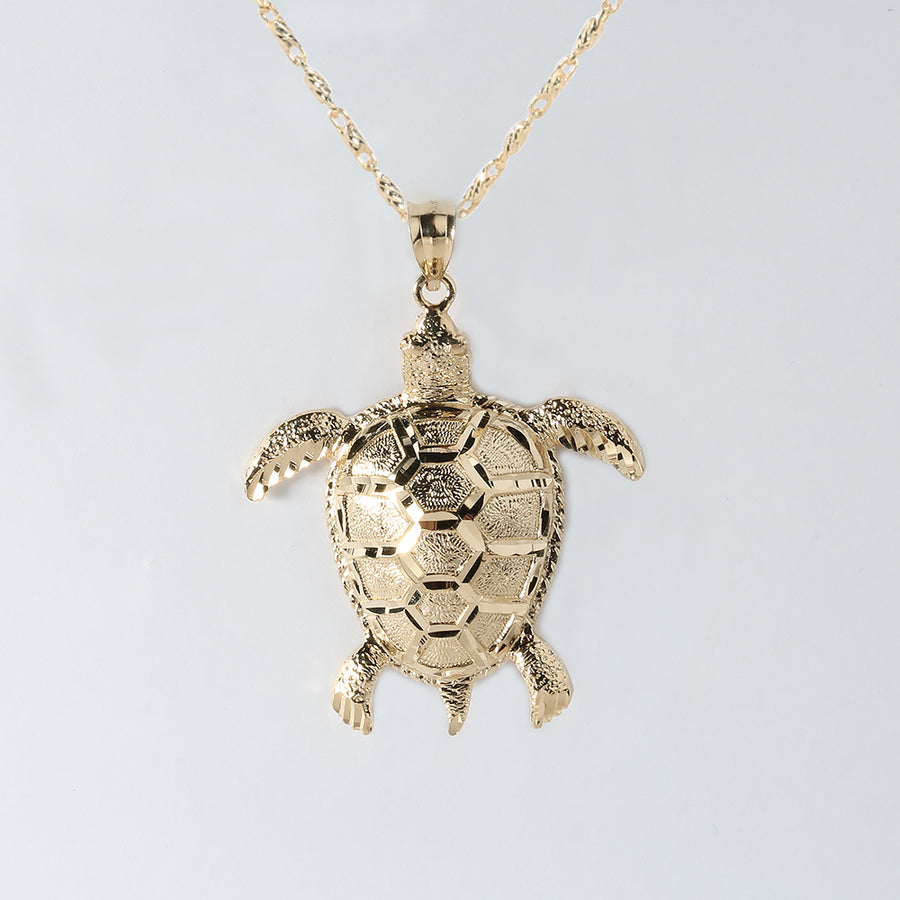 14K Solid Yellow Gold Extra Large Turtle Pendant (Chain Sold Separately)