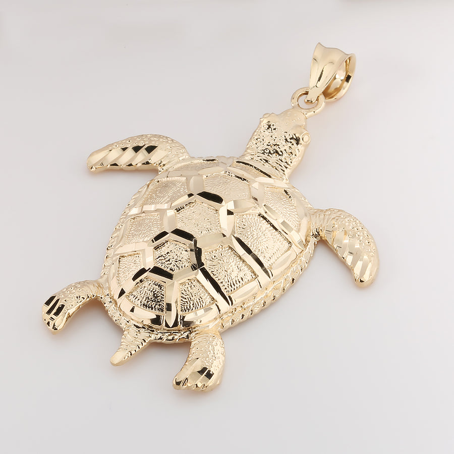 14K Solid Yellow Gold Extra Large Turtle Pendant (Chain Sold Separately)